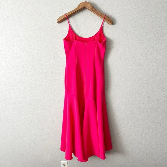 THEIA Hot Pink Spaghetti Strap High-Low Flowy Hem Midi Dress Size 2‎ - Picture 4 of 14
